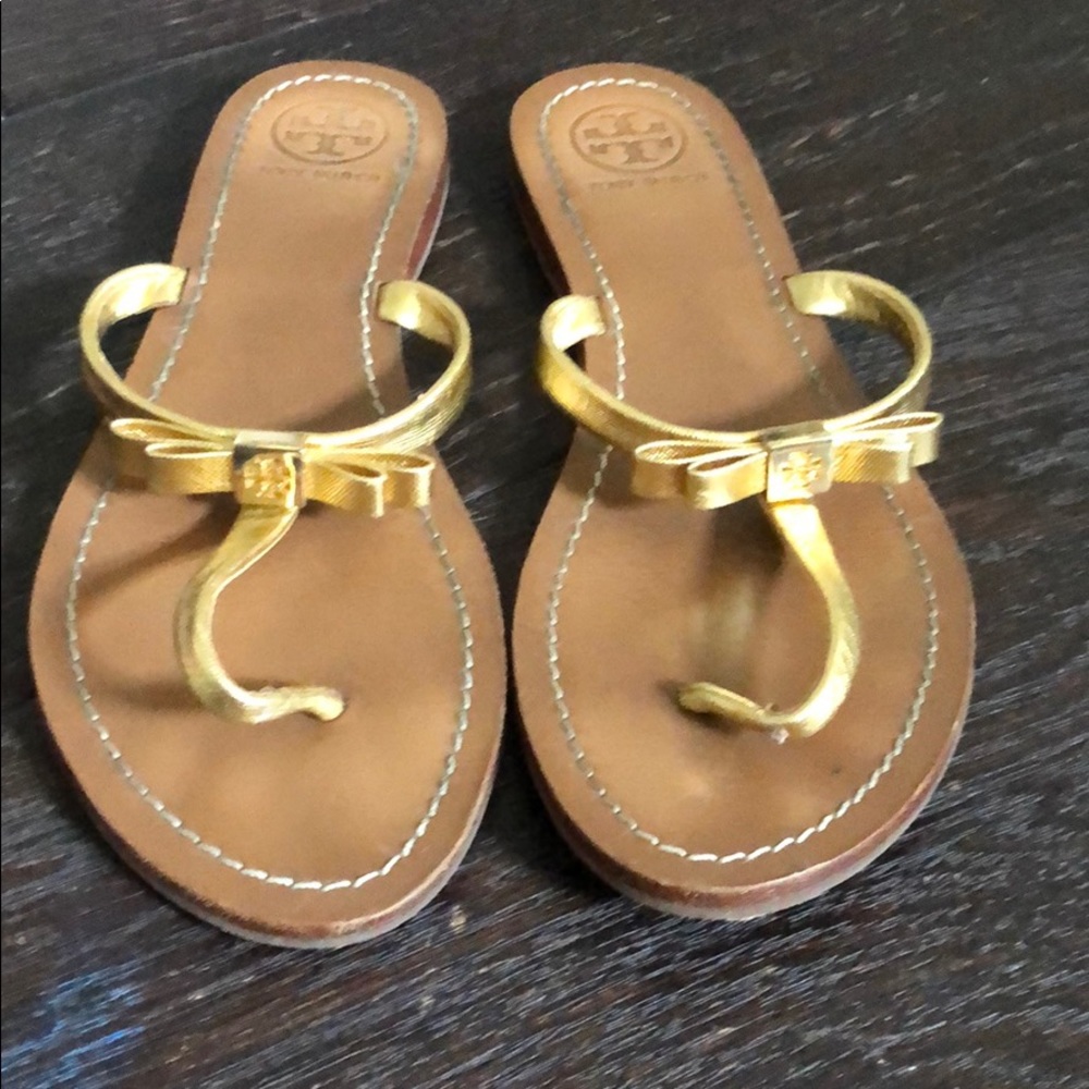 Tory Burch Metallic Bow Flip Flops